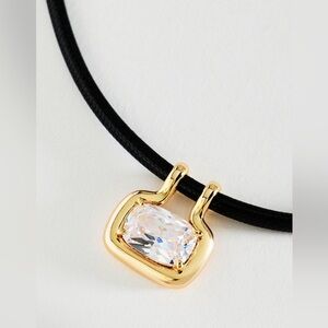 ANTHROPOLOGIE Gem Pendant Cord Necklace CZ 14K Gold Plated NWT